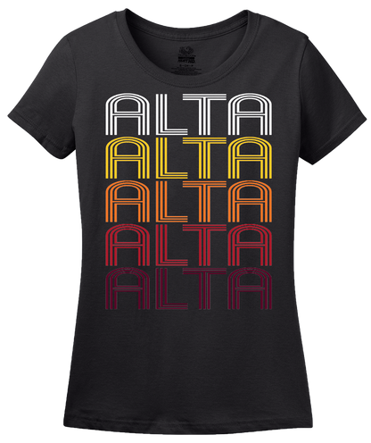 Ladies Black Alta, IA | Retro, Vintage Style Iowa Pride  T-shirt