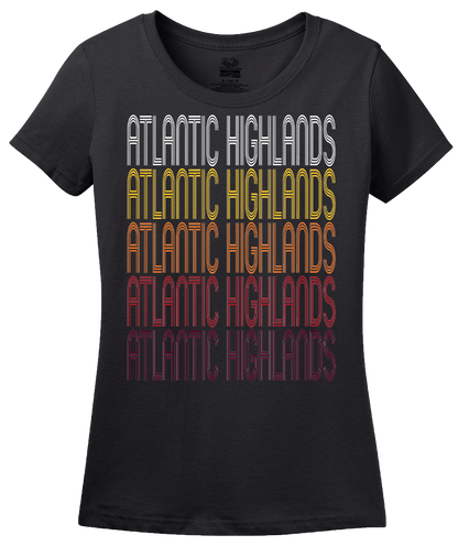 Ladies Black Atlantic Highlands, NJ | Retro, Vintage Style New Jersey Pride  T-shirt