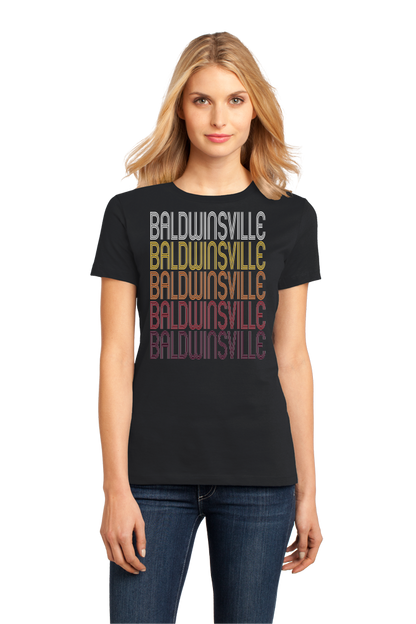 Ladies Black Baldwinsville, NY | Retro, Vintage Style New York Pride  T-shirt
