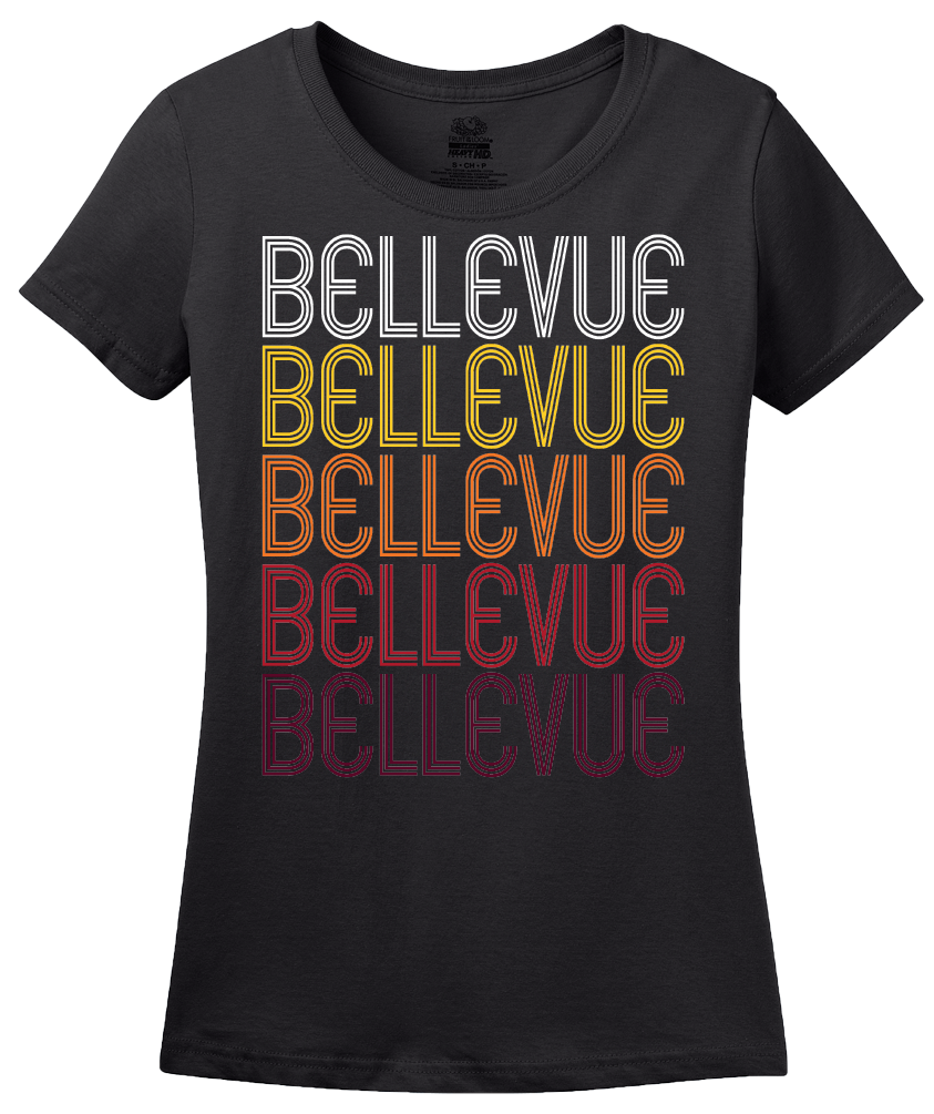Ladies Black Bellevue, IA | Retro, Vintage Style Iowa Pride  T-shirt