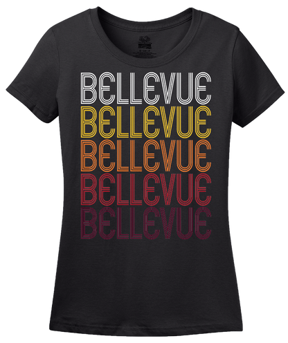 Ladies Black Bellevue, IA | Retro, Vintage Style Iowa Pride  T-shirt