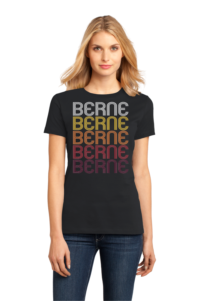 Ladies Black Berne, IN | Retro, Vintage Style Indiana Pride  T-shirt