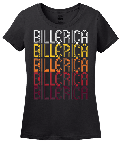 Ladies Black Billerica, MA | Retro, Vintage Style Massachusetts Pride  T-shirt