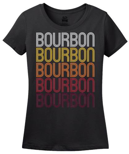 Ladies Black Bourbon, MO | Retro, Vintage Style Missouri Pride  T-shirt
