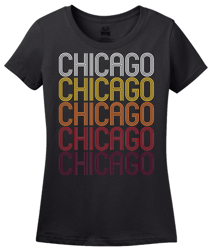 Ladies Black Chicago, IL | Retro, Vintage Style Illinois Pride  T-shirt