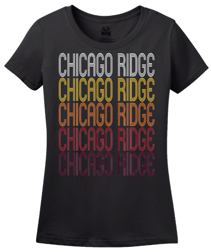 Ladies Black Chicago Ridge, IL | Retro, Vintage Style Illinois Pride  T-shirt