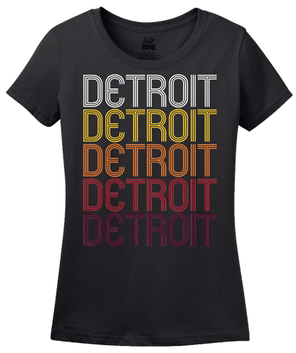 Ladies Black Detroit, MI | Retro, Vintage Style Michigan Pride  T-shirt
