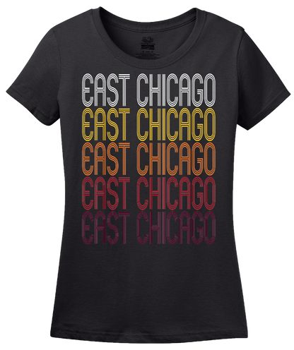 Ladies Black East Chicago, IN | Retro, Vintage Style Indiana Pride  T-shirt