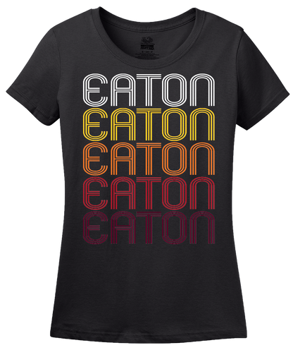 Ladies Black Eaton, IN | Retro, Vintage Style Indiana Pride  T-shirt