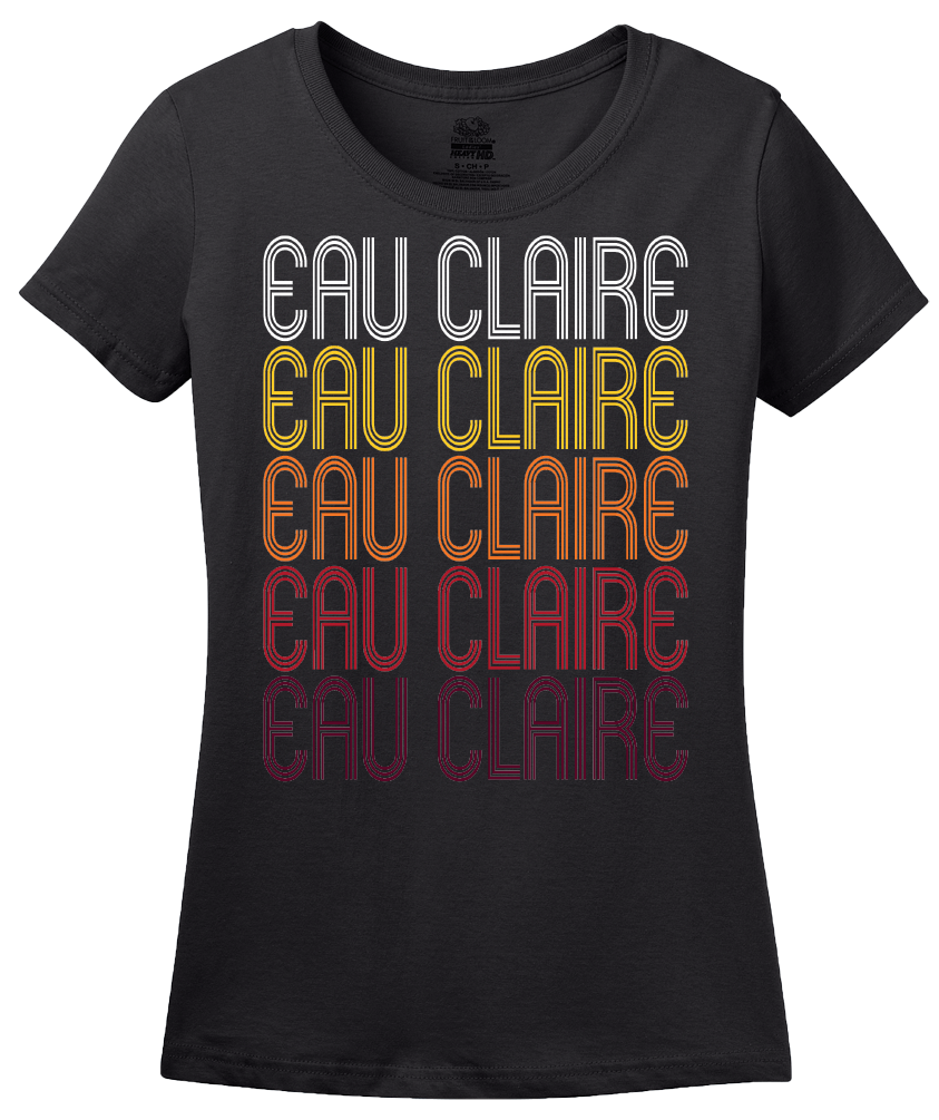 Ladies Black Eau Claire, WI | Retro, Vintage Style Wisconsin Pride  T-shirt