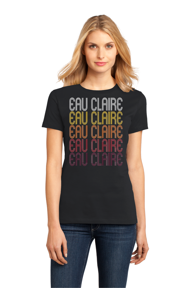 Ladies Black Eau Claire, WI | Retro, Vintage Style Wisconsin Pride  T-shirt