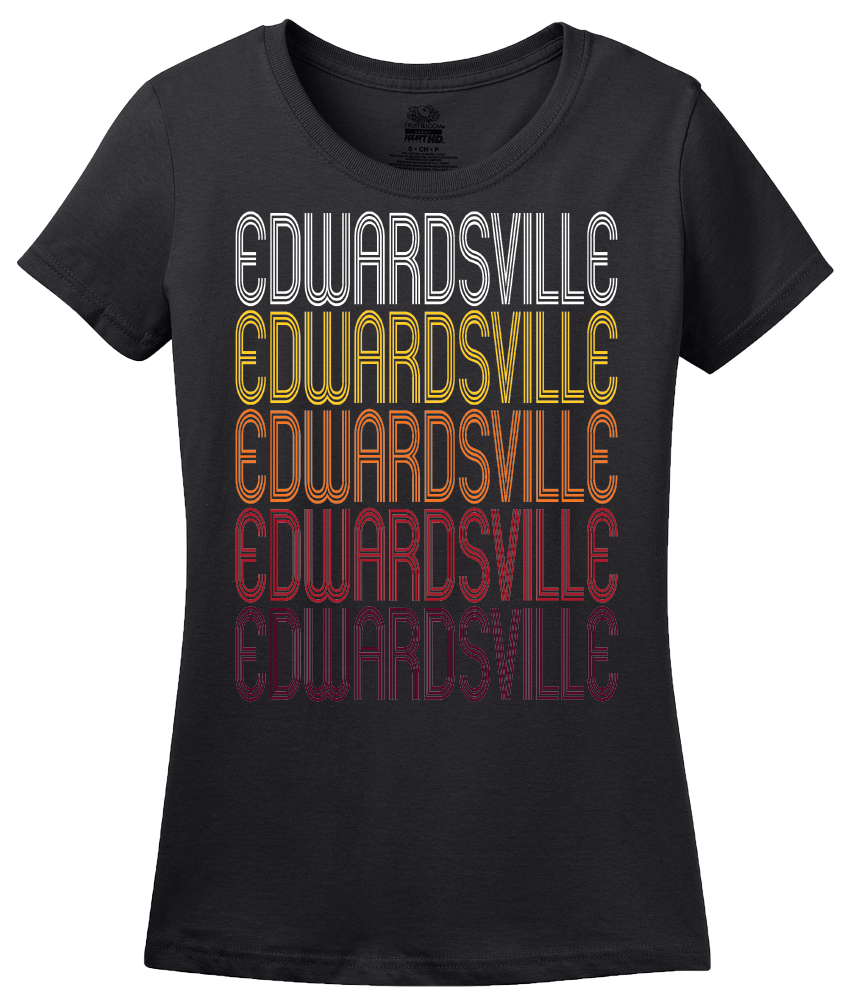 Ladies Black Edwardsville, KS | Retro, Vintage Style Kansas Pride  T-shirt