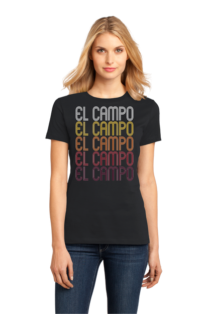 Ladies Black El Campo, TX | Retro, Vintage Style Texas Pride  T-shirt