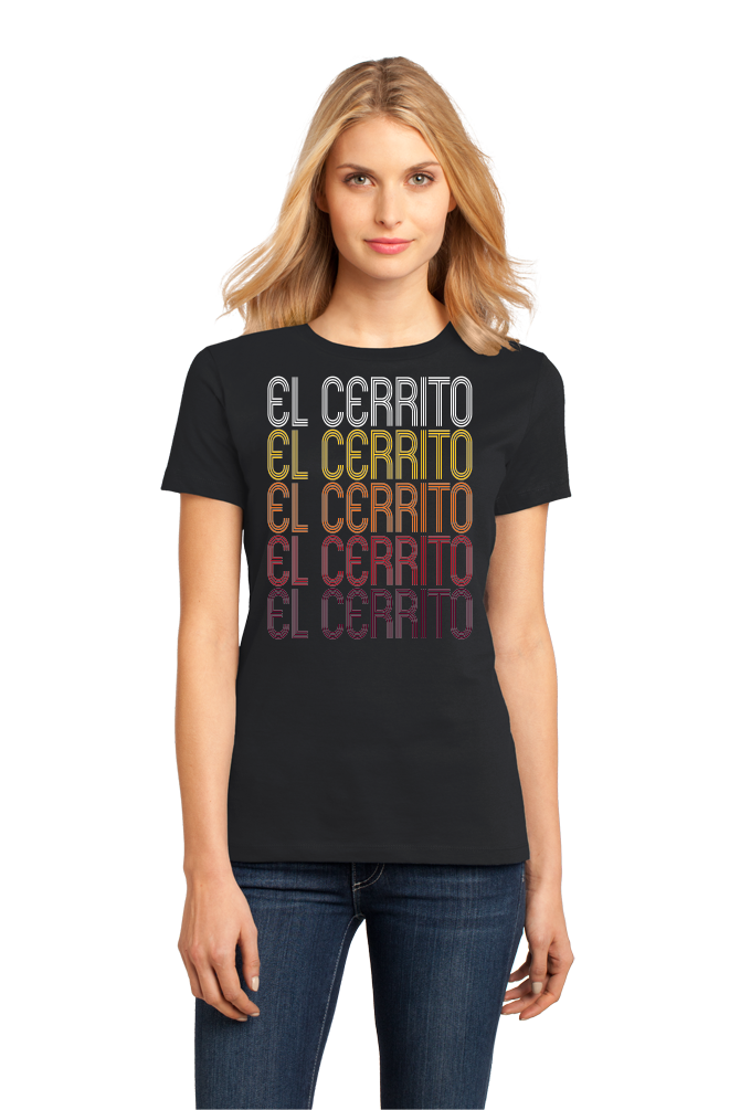 Ladies Black El Cerrito, CA | Retro, Vintage Style California Pride  T-shirt