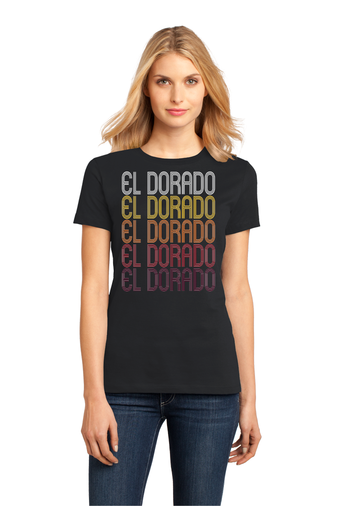Ladies Black El Dorado, AR | Retro, Vintage Style Arkansas Pride  T-shirt