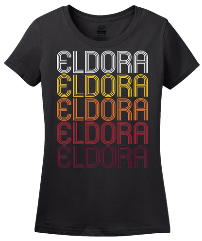 Ladies Black Eldora, IA | Retro, Vintage Style Iowa Pride  T-shirt