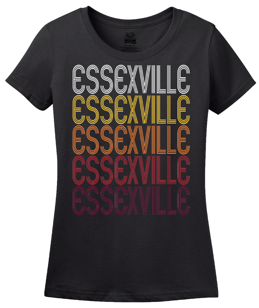Ladies Black Essexville, MI | Retro, Vintage Style Michigan Pride  T-shirt
