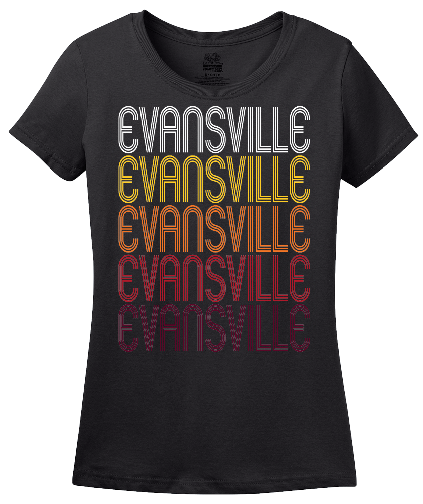 Ladies Black Evansville, IN | Retro, Vintage Style Indiana Pride  T-shirt