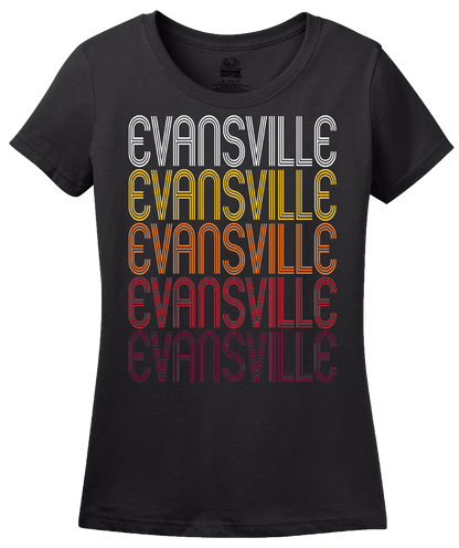Ladies Black Evansville, IN | Retro, Vintage Style Indiana Pride  T-shirt
