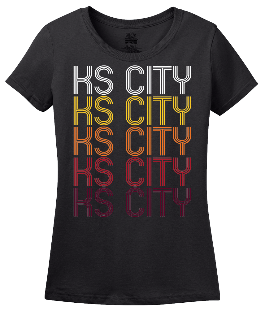 Ladies Black Ks City, MO | Retro, Vintage Style Missouri Pride  T-shirt