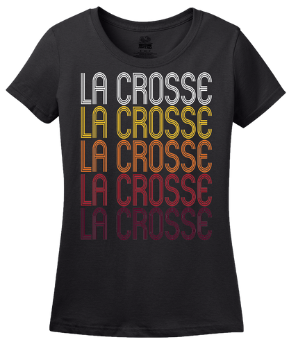 Ladies Black La Crosse, KS | Retro, Vintage Style Kansas Pride  T-shirt