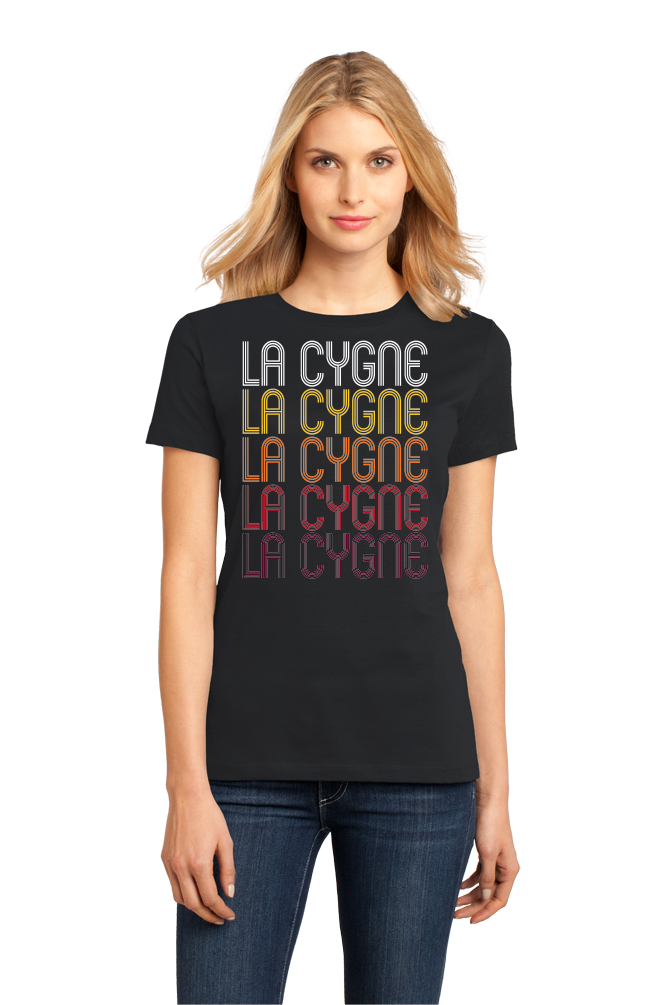 Ladies Black La Cygne, KS | Retro, Vintage Style Kansas Pride  T-shirt