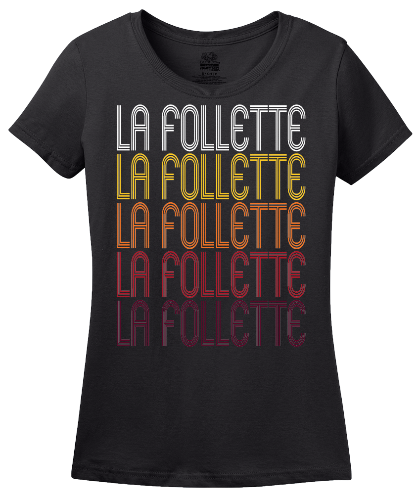 Ladies Black La Follette, TN | Retro, Vintage Style Tennessee Pride  T-shirt