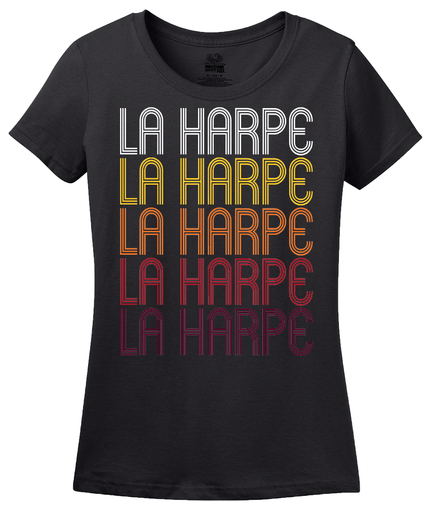Ladies Black La Harpe, IL | Retro, Vintage Style Illinois Pride  T-shirt