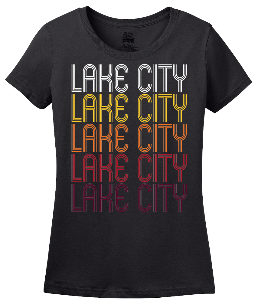 Ladies Black Lake City, AR | Retro, Vintage Style Arkansas Pride  T-shirt