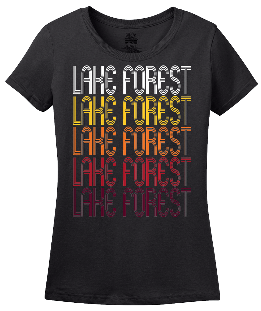Ladies Black Lake Forest, IL | Retro, Vintage Style Illinois Pride  T-shirt