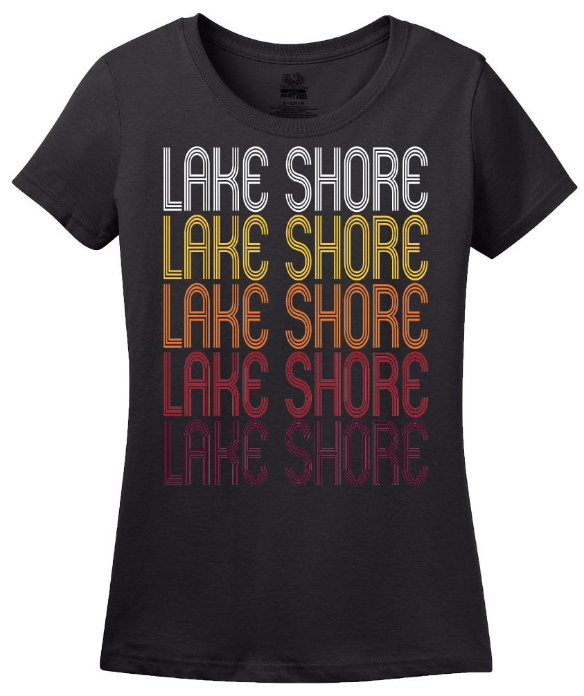 Ladies Black Lake Shore, MN | Retro, Vintage Style Minnesota Pride  T-shirt