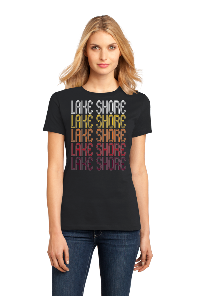 Ladies Black Lake Shore, MN | Retro, Vintage Style Minnesota Pride  T-shirt