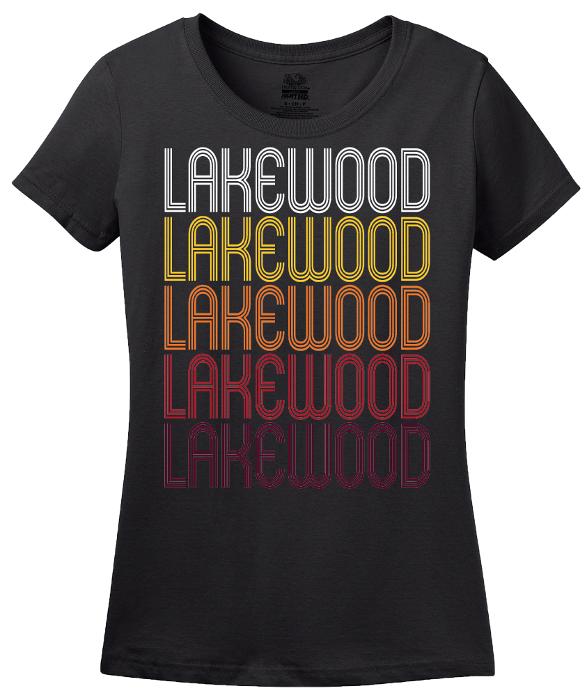 Ladies Black Lakewood, IL | Retro, Vintage Style Illinois Pride  T-shirt