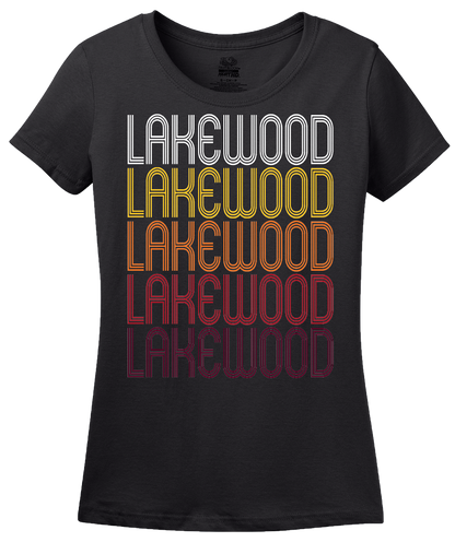 Ladies Black Lakewood, IL | Retro, Vintage Style Illinois Pride  T-shirt