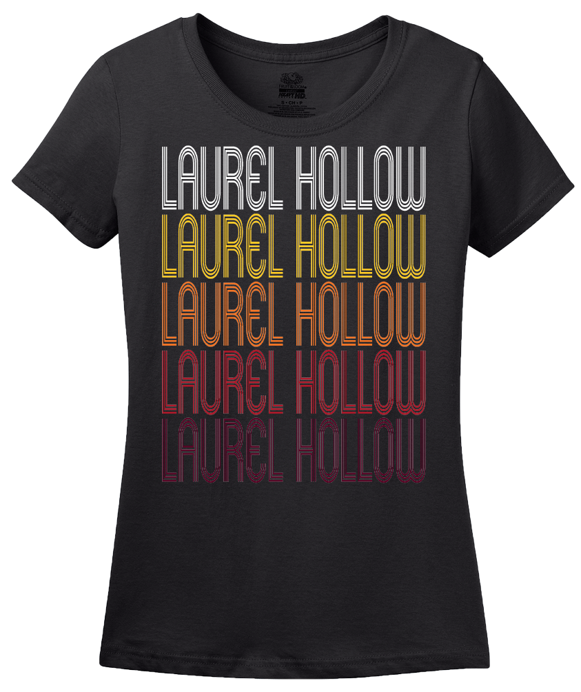 Ladies Black Laurel Hollow, NY | Retro, Vintage Style New York Pride  T-shirt