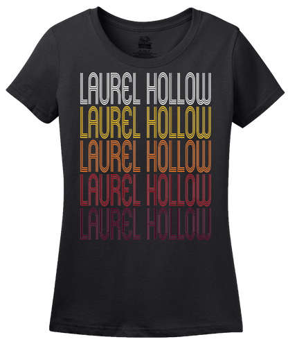 Ladies Black Laurel Hollow, NY | Retro, Vintage Style New York Pride  T-shirt