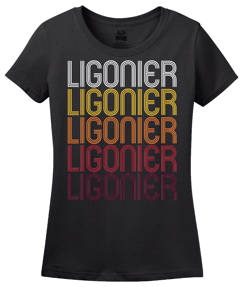 Ladies Black Ligonier, IN | Retro, Vintage Style Indiana Pride  T-shirt