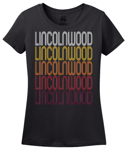 Ladies Black Lincolnwood, IL | Retro, Vintage Style Illinois Pride  T-shirt