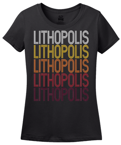 Ladies Black Lithopolis, OH | Retro, Vintage Style Ohio Pride  T-shirt