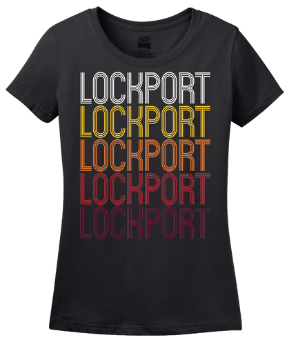 Ladies Black Lockport, IL | Retro, Vintage Style Illinois Pride  T-shirt