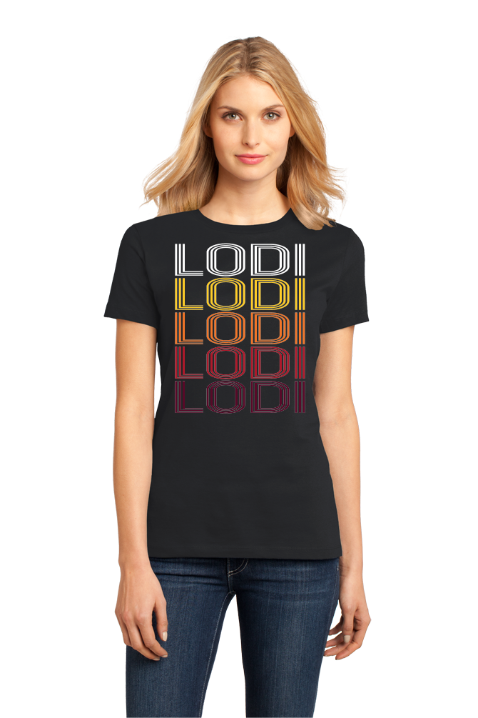 Ladies Black Lodi, CA | Retro, Vintage Style California Pride  T-shirt