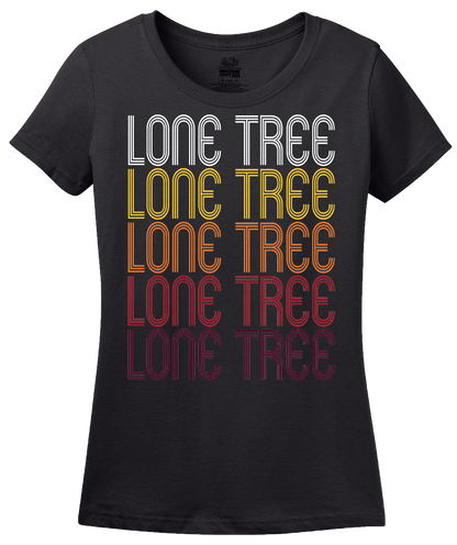 Ladies Black Lone Tree, IA | Retro, Vintage Style Iowa Pride  T-shirt