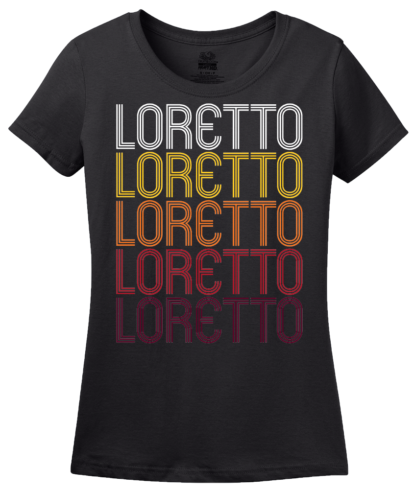 Ladies Black Loretto, PA | Retro, Vintage Style Pennsylvania Pride  T-shirt