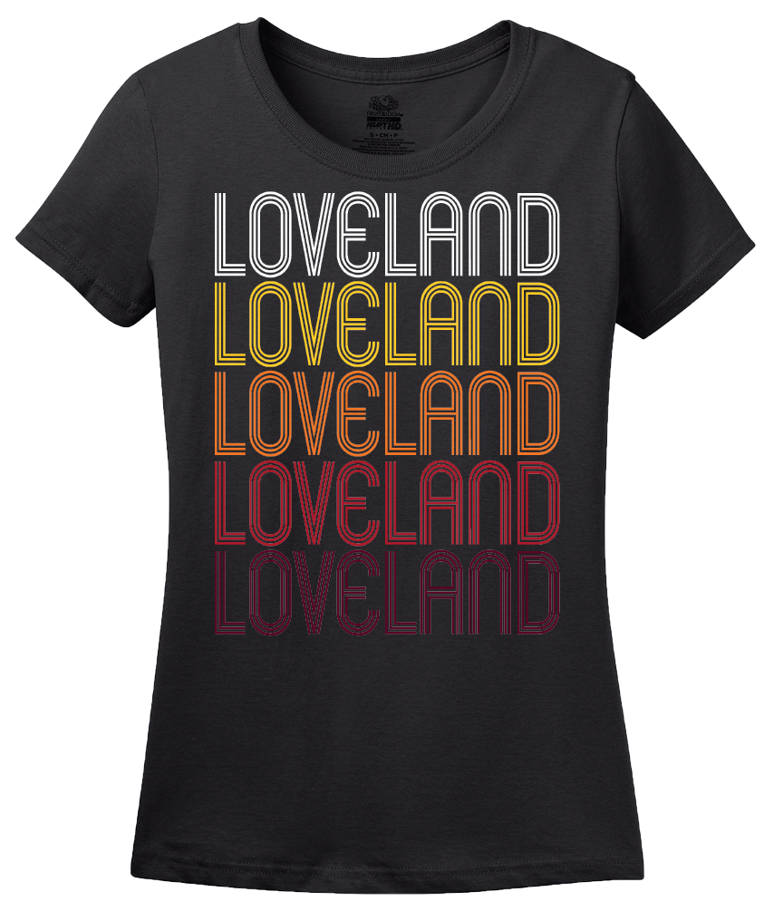 Ladies Black Loveland, CO | Retro, Vintage Style Colorado Pride  T-shirt
