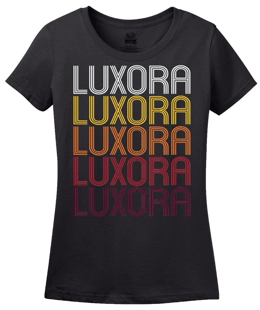 Ladies Black Luxora, AR | Retro, Vintage Style Arkansas Pride  T-shirt
