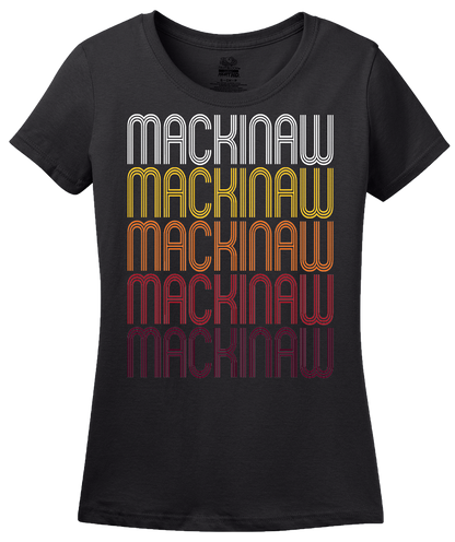 Ladies Black Mackinaw, IL | Retro, Vintage Style Illinois Pride  T-shirt