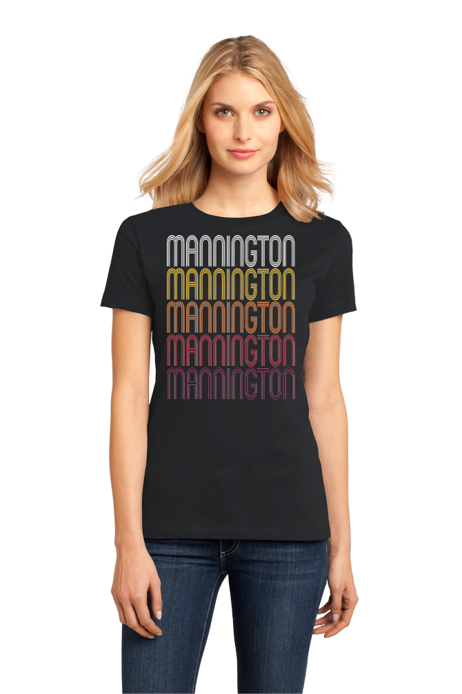 Ladies Black Mannington, WV | Retro, Vintage Style West Virginia Pride  T-shirt