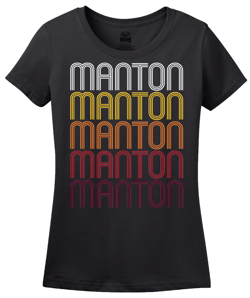 Ladies Black Manton, MI | Retro, Vintage Style Michigan Pride  T-shirt