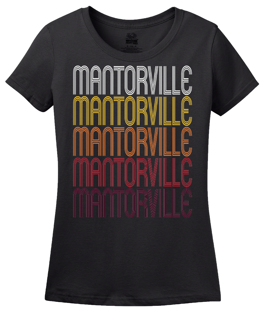 Ladies Black Mantorville, MN | Retro, Vintage Style Minnesota Pride  T-shirt