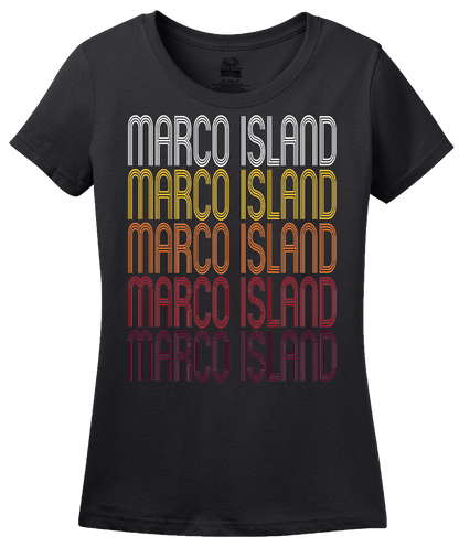 Ladies Black Marco Island, FL | Retro, Vintage Style Florida Pride  T-shirt